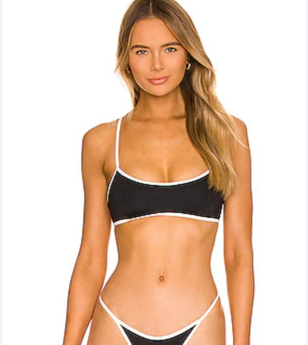L*Space Pamela Bikini Top in Black Cream Size Small NWT Racerback